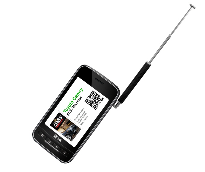 A 45 degrees clockwise view of the ATSC Mobile DTV Standard with its built-in antenna shown