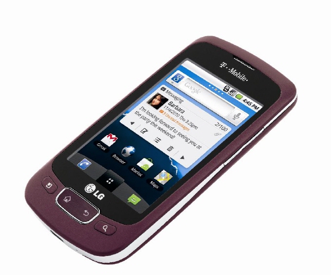 Front view of LG Optimus T in purple