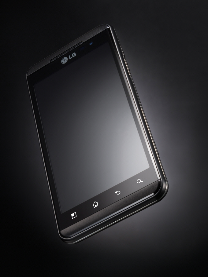 A 45-degree counterclockwise view of the LG Optimus 3D