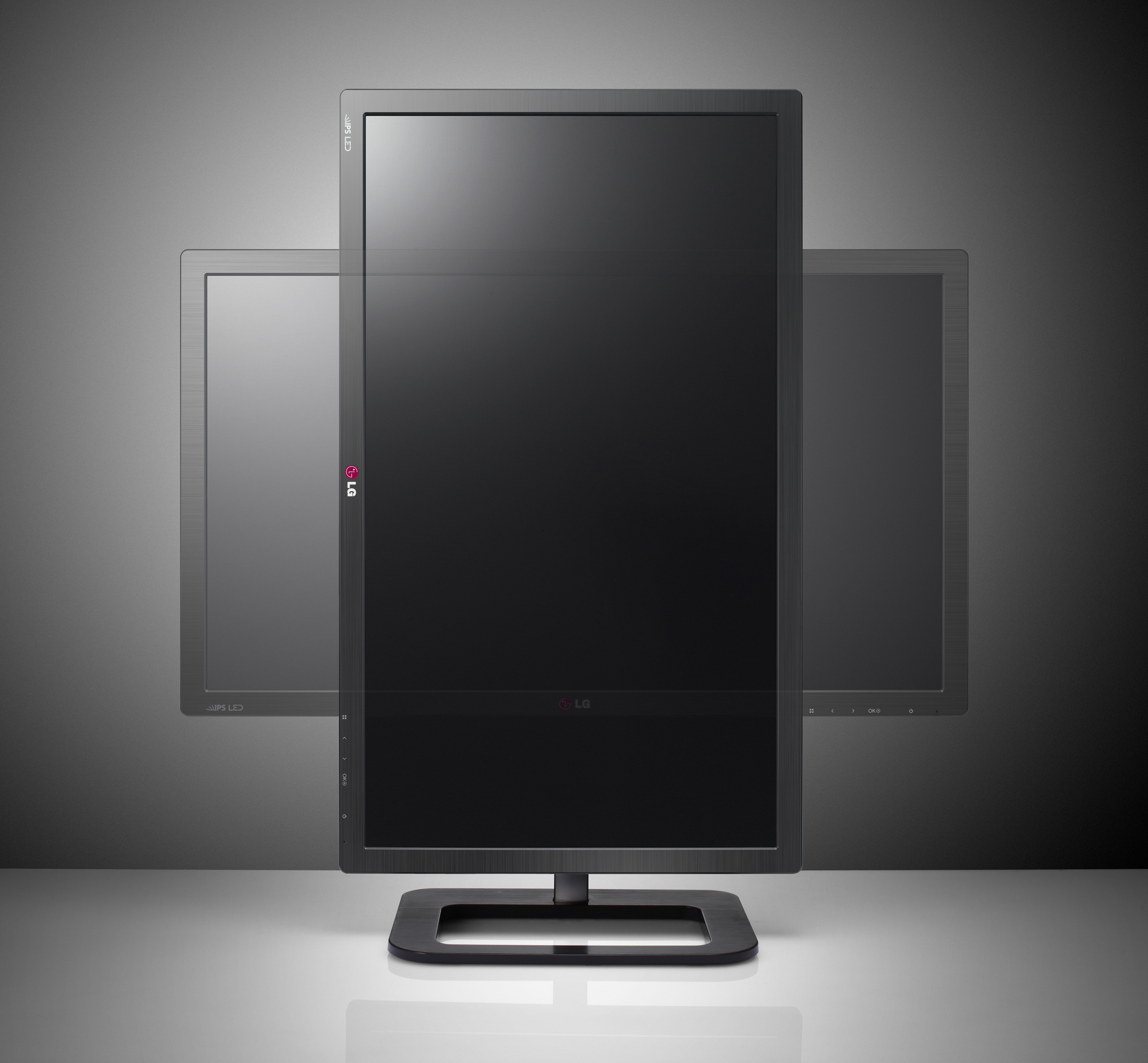 LG EA83 ColorPrime IPS Monitor rotating in front of a grey background