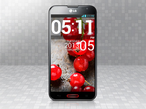 A front view of LG OPTIMUS G PRO with grey-colored background