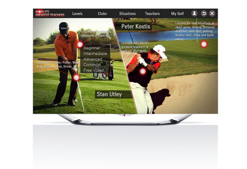 Golfing application, ‘World’s Greatest Teachers,’ displayed on an LG CINEMA 3D Smart TV.