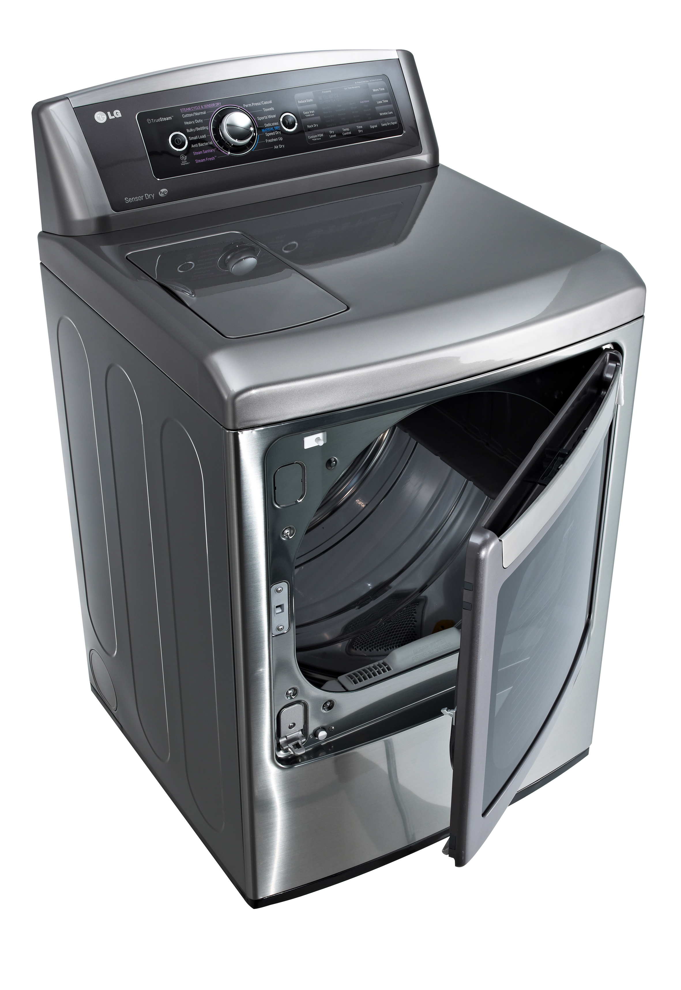 LG front-load washing machine with door opened from the side