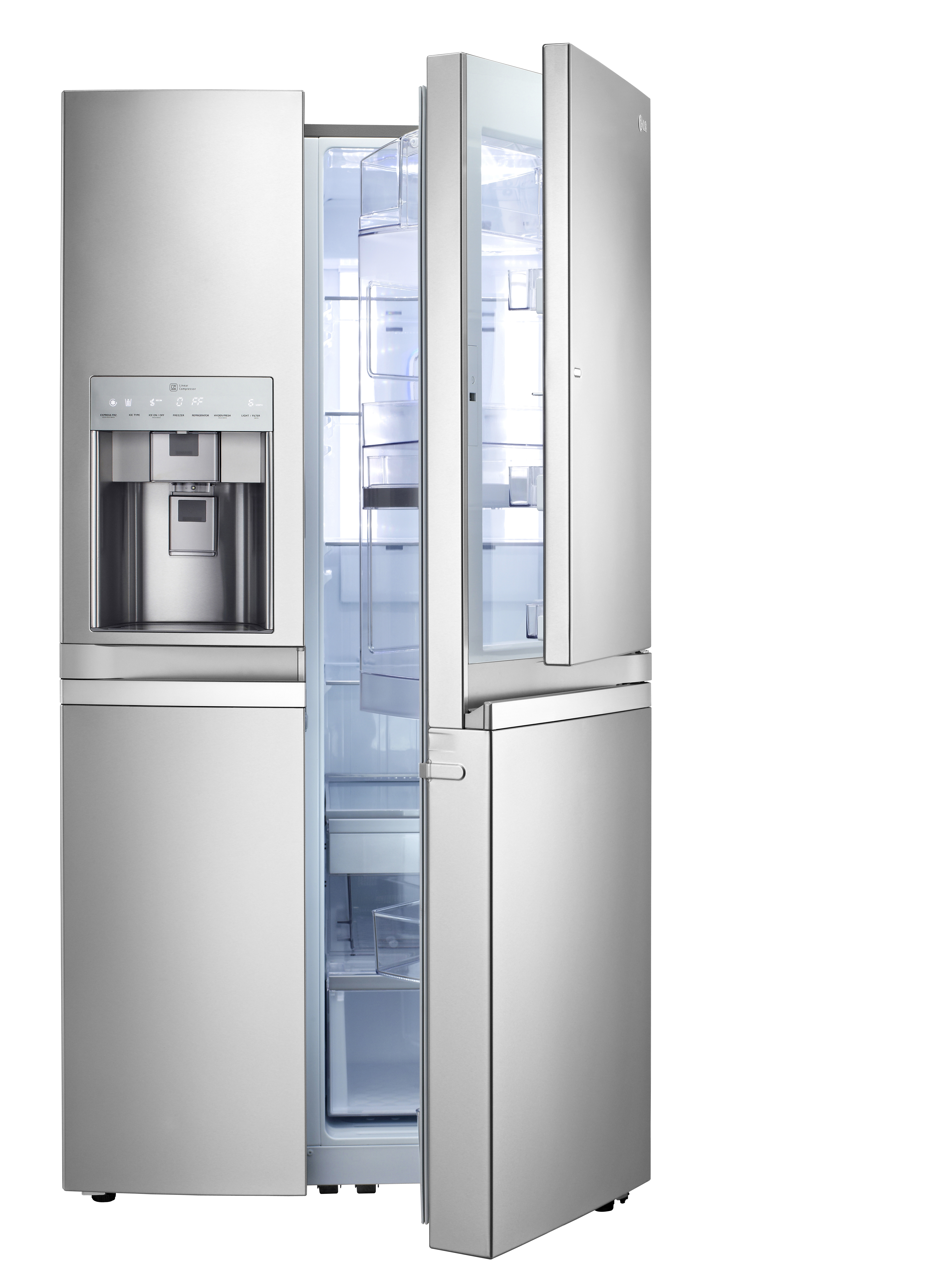 The LG French-Door refrigerator with Door-in-Door feature on the right and ice and water dispenser on the left