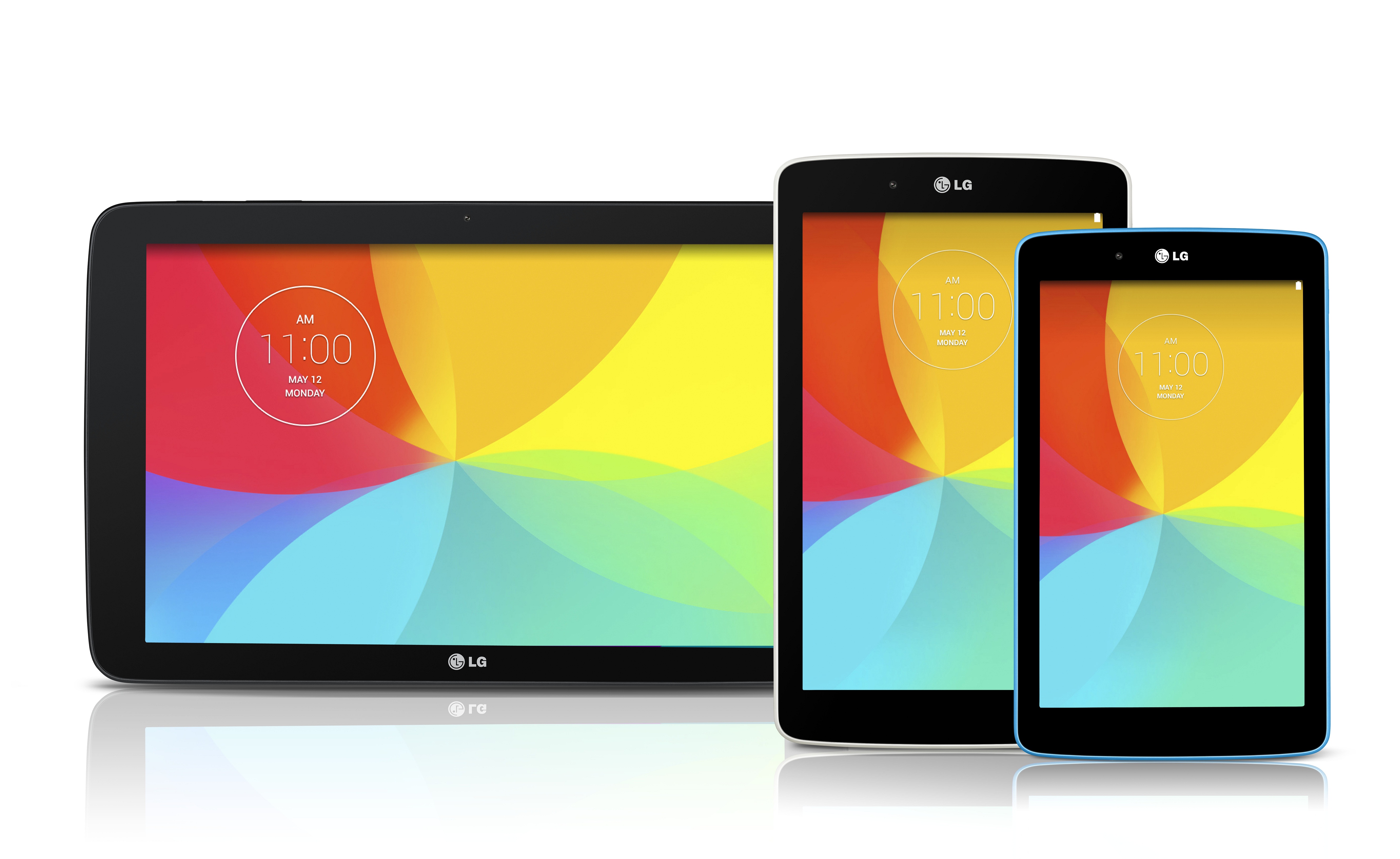 Fronts of LG G Pad 10.1, G Pad 8.0 and G pad 7.0.