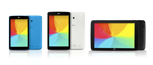 A front and a back of LG G Pad 7.0, G Pad 8.0 and G Pad 10.1