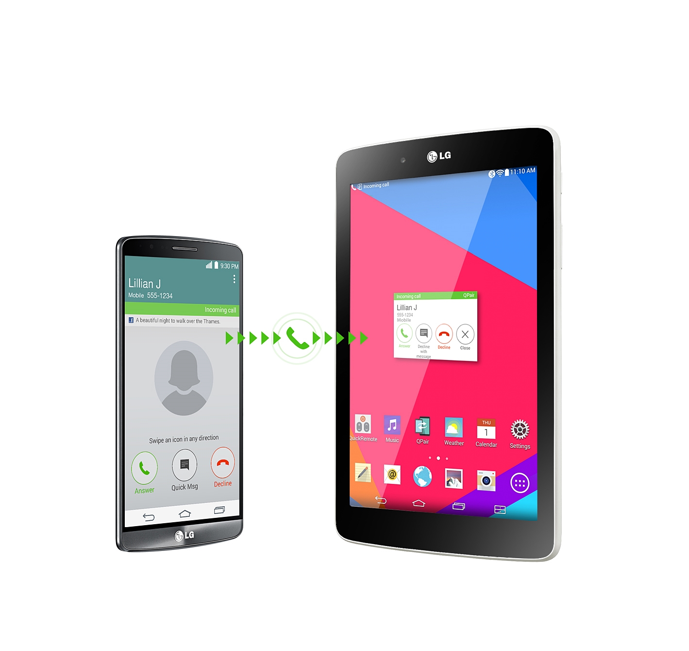 An image explains QPair 2.0 which provides seamless convergence between Android-powered tablets and smartphones via a simple Bluetooth connection.
