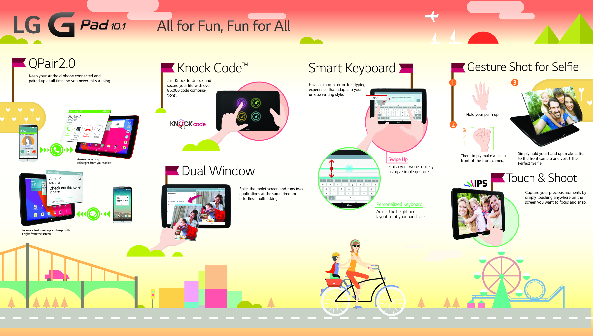 An infographic about LG G Pad 10.1 dealing with its main features.