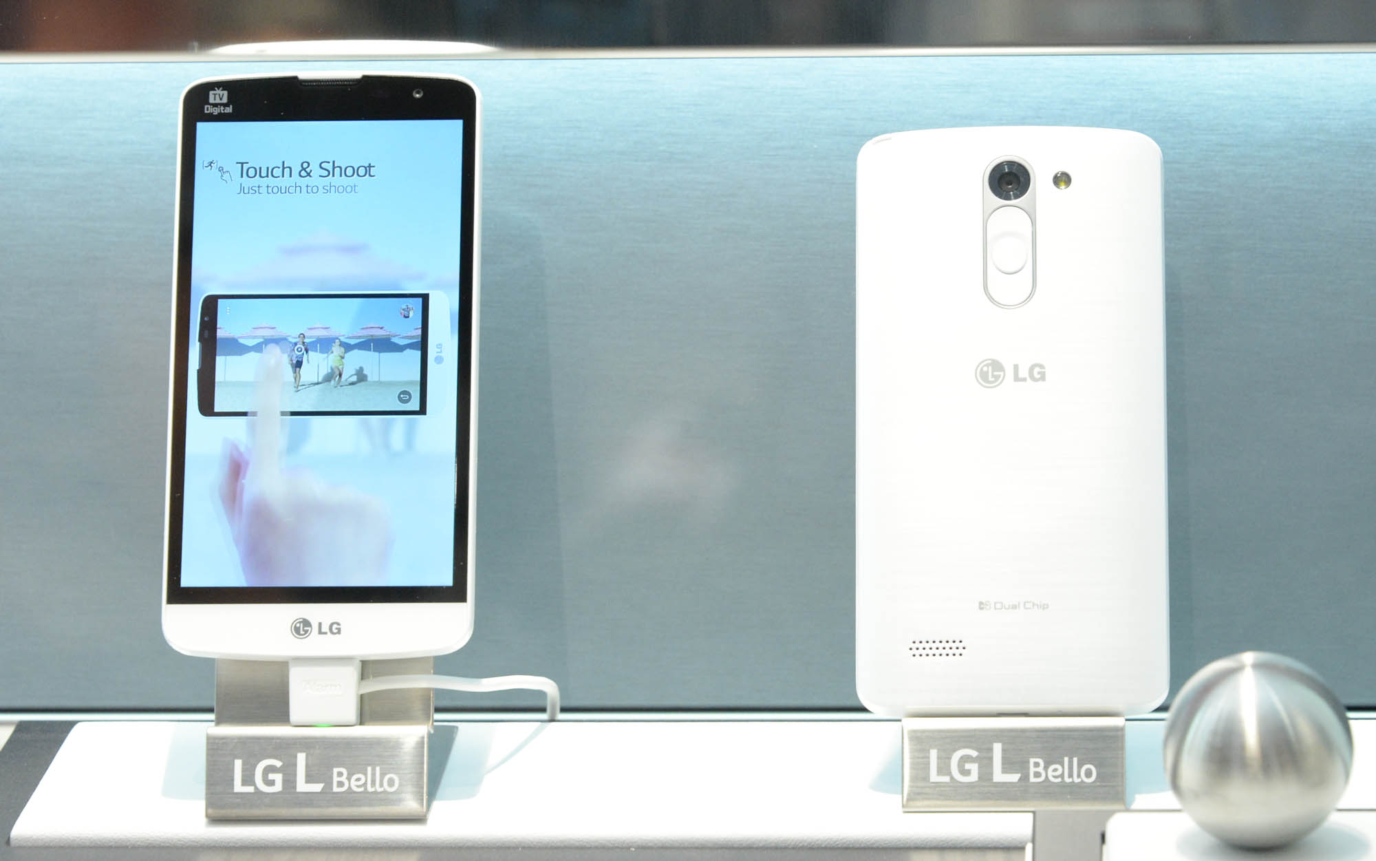 A back and front view of the L Bello smartphone.