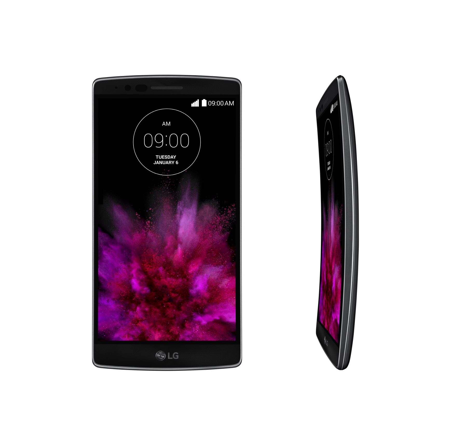 A front view and a side view of LG G Flex2.