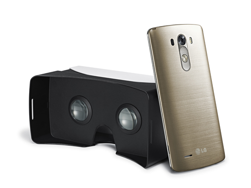 The LG G3 leaning on a compatible VR headset.