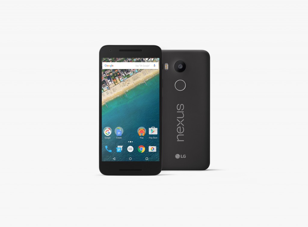 Front and back view of the Nexus 5X in Charcoal Black