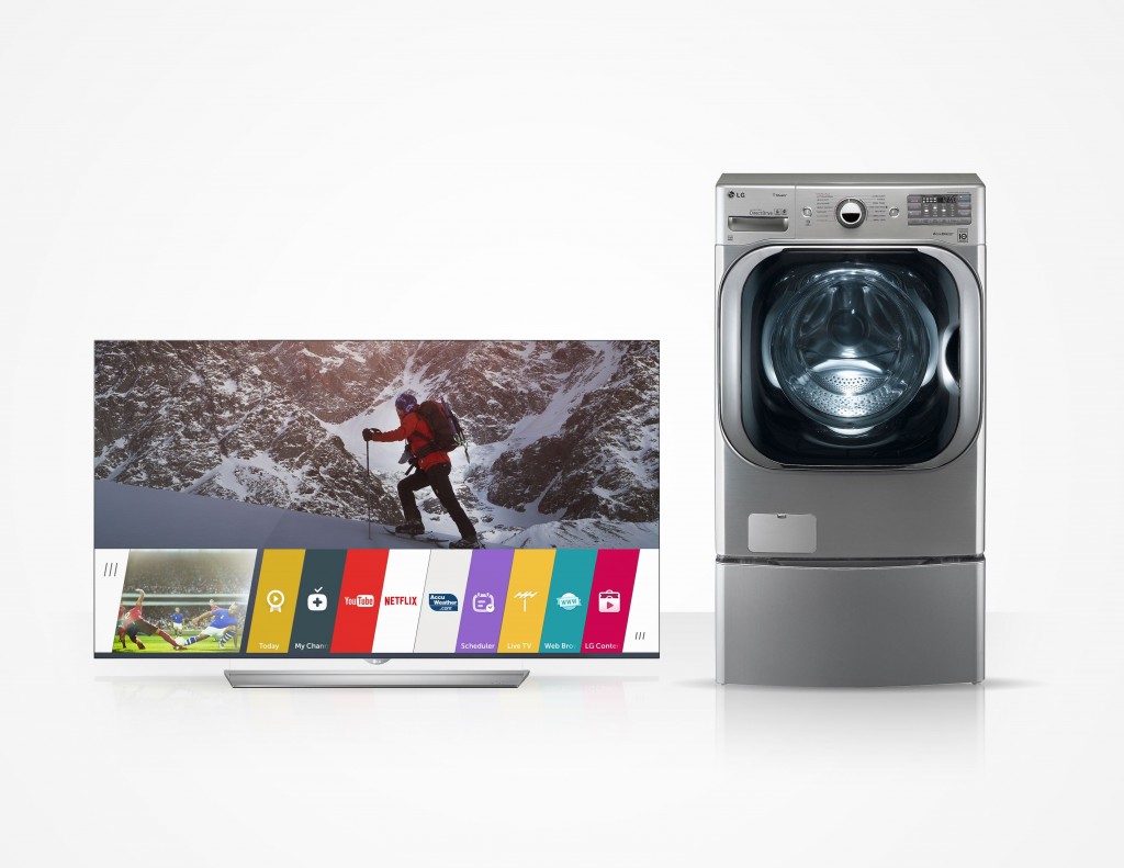 USA TODAY’s Best Television of the Year 2015 award-winner LG flat 4K OLED TV and the Best Washing Machine of the Year, LG’s Mega-Capacity Front-Load Washer.