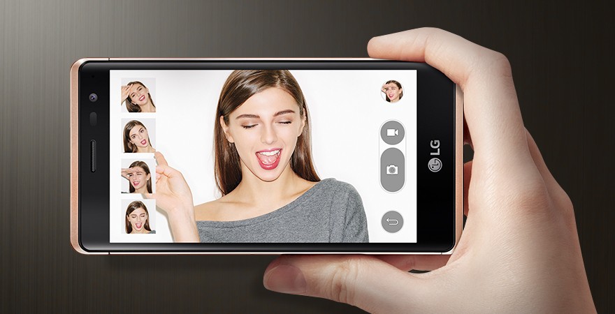 A woman takes pictures with Gesture Interval Shot on the LG Zero