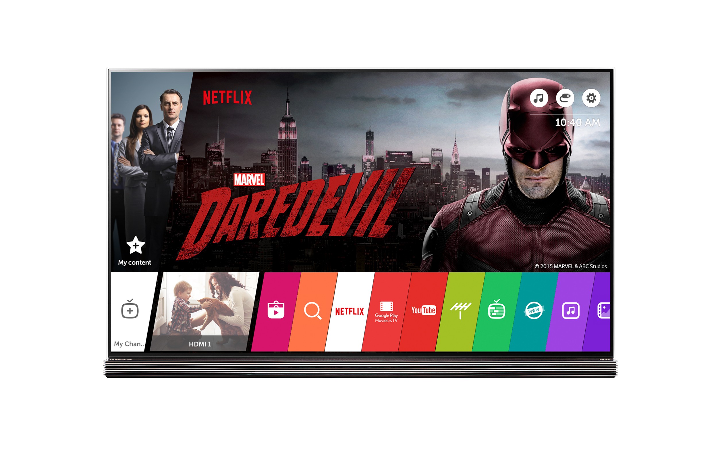 The main page of LG TV’s Smart TV platform with a preview of Netflix drama Daredevil