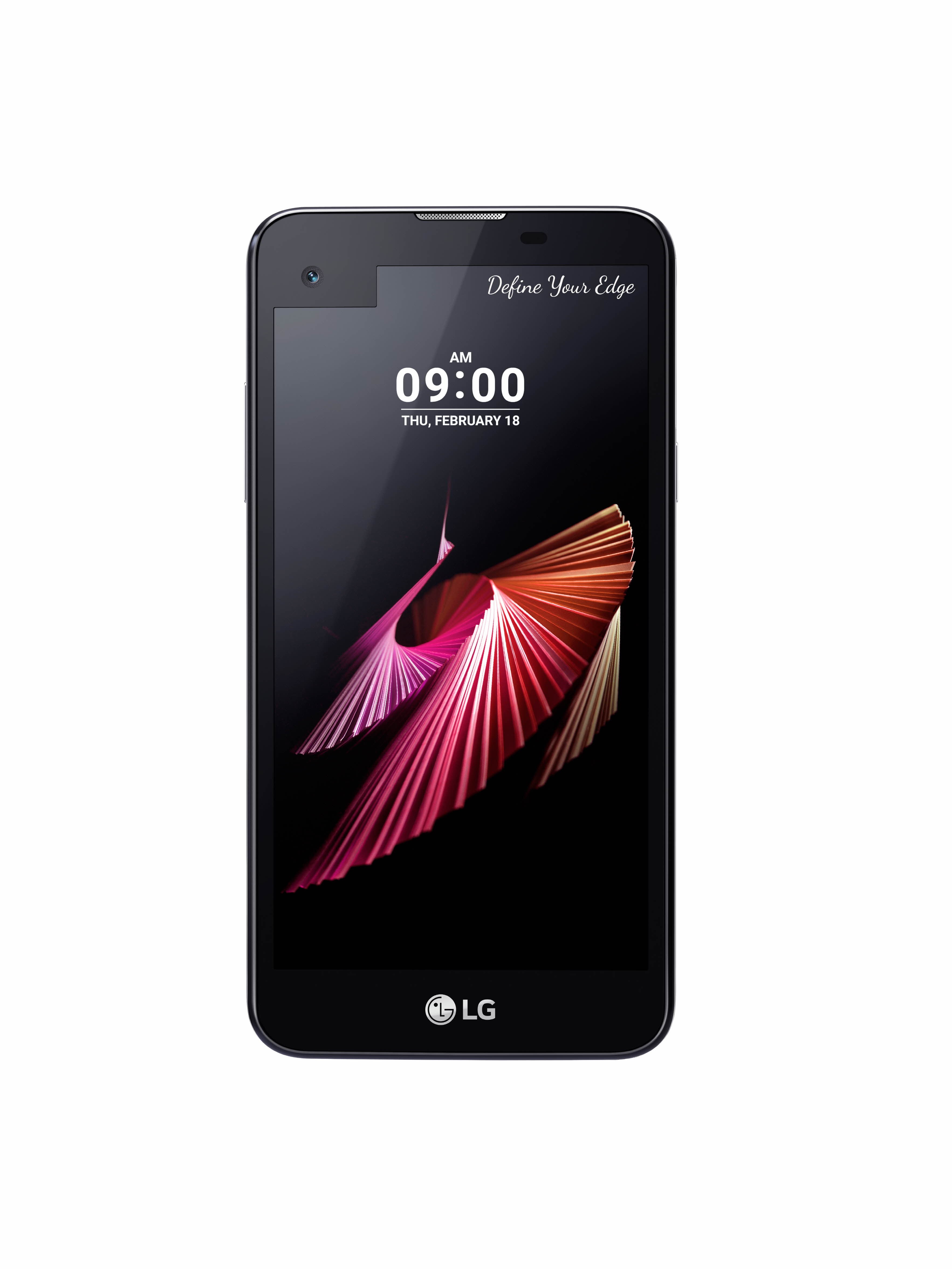 The front view of the LG X screen in Black