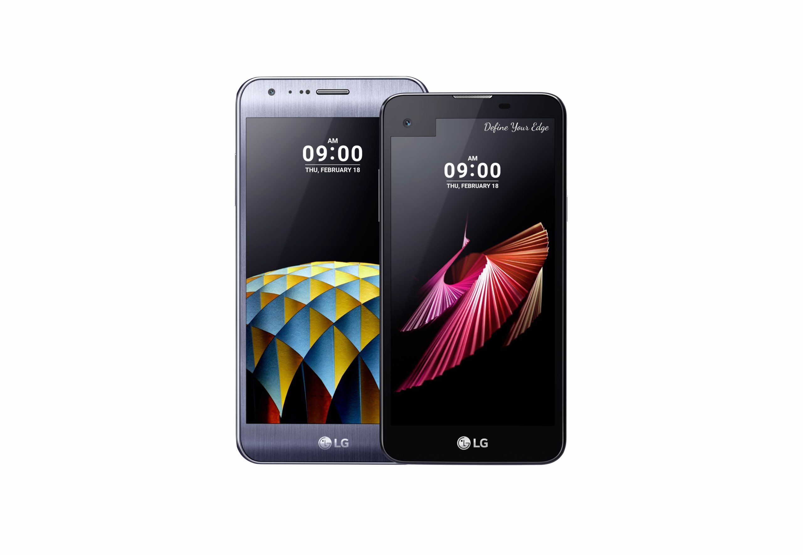 Front view of the LG X cam in Titan Silver and LG X screen in Black