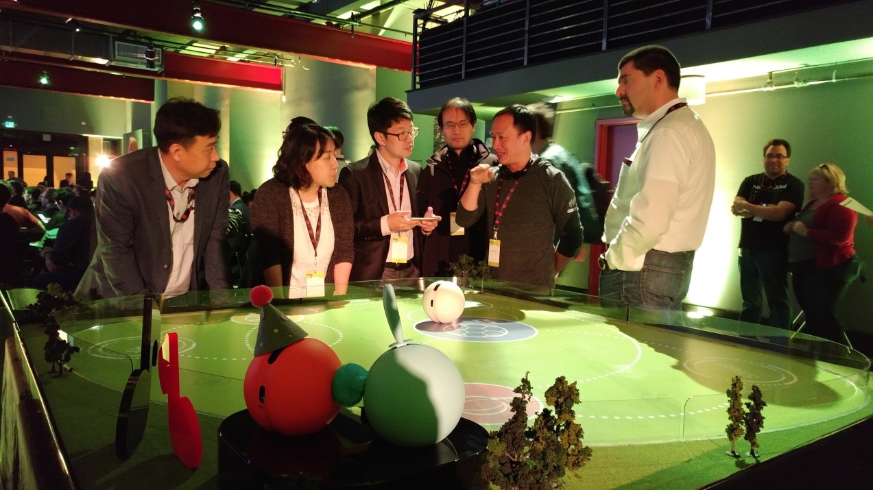 Attendees are testing the LG Rolling Bot