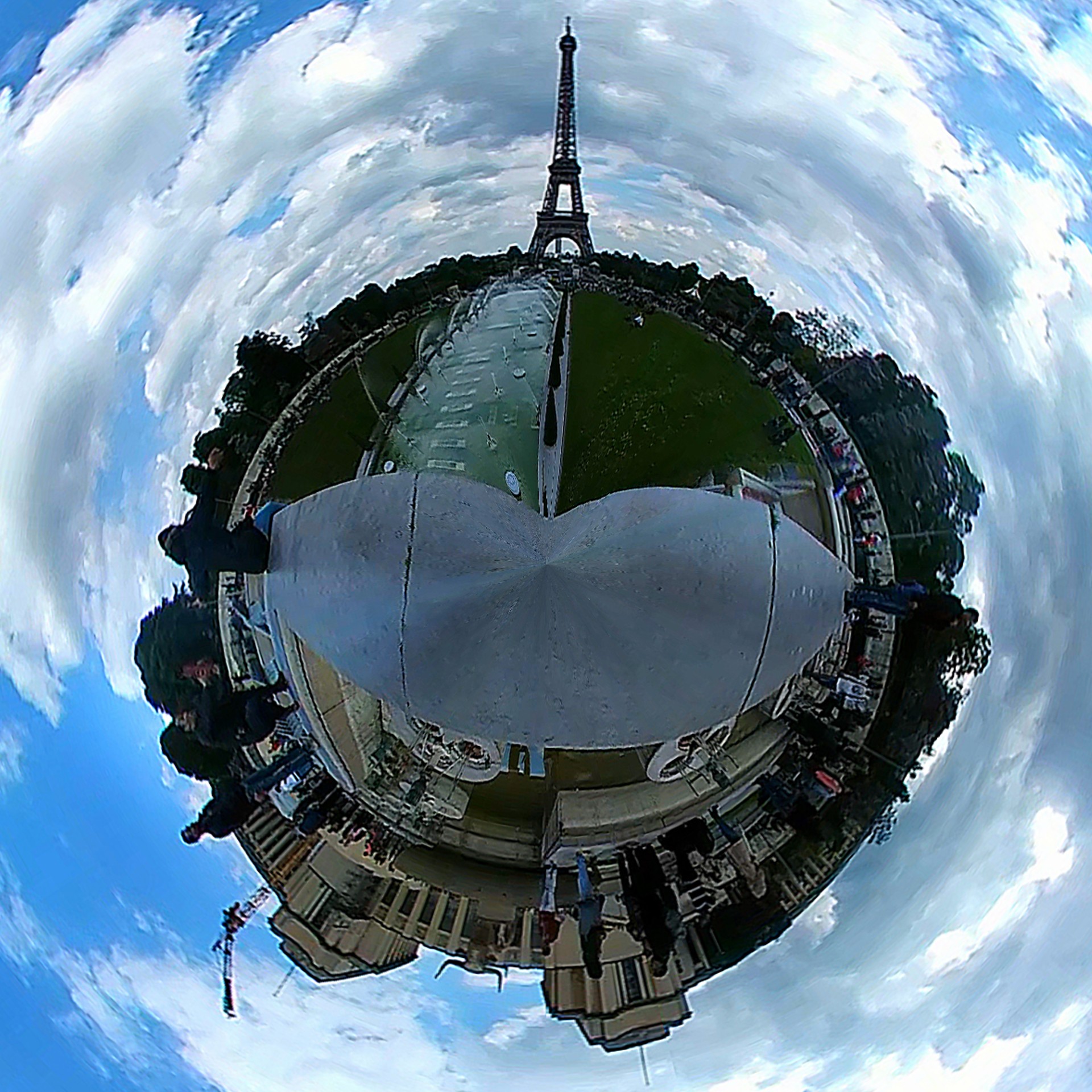 A 360-image taken on LG 360 CAM at the Eiffel Tower in Paris, France