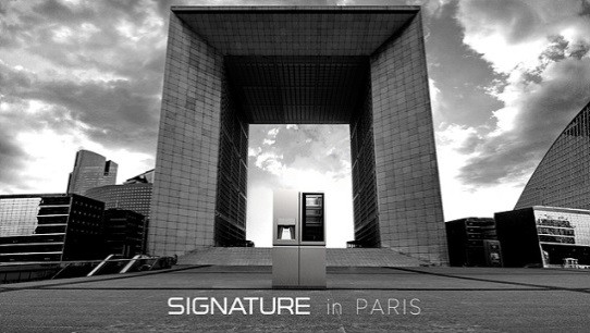 SIGNATURE InstaView Door-in-Door™ refrigerator in front of La Grande Arche in Paris