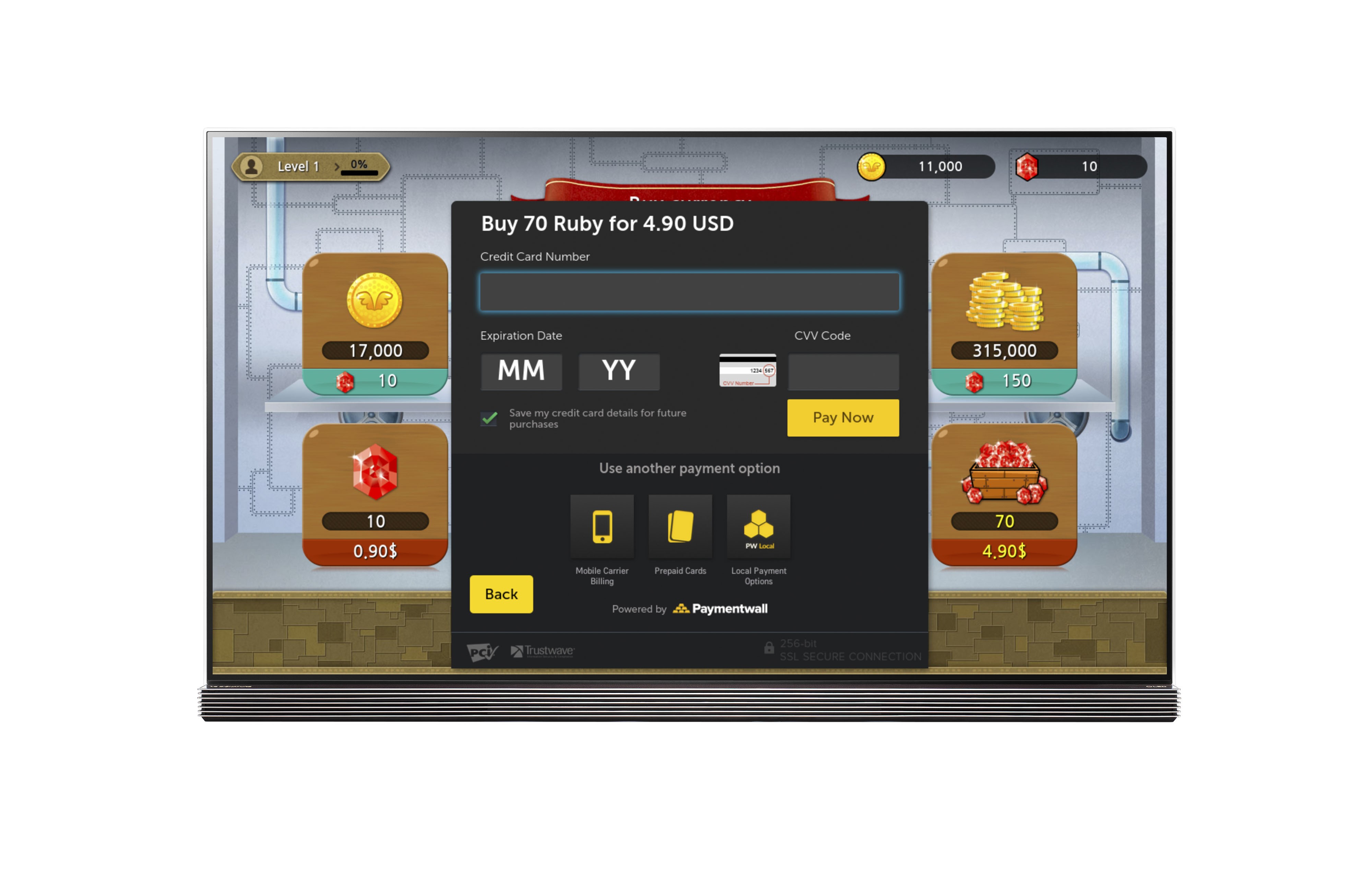 A screenshot of the payment option page on the LG Smart TV platform