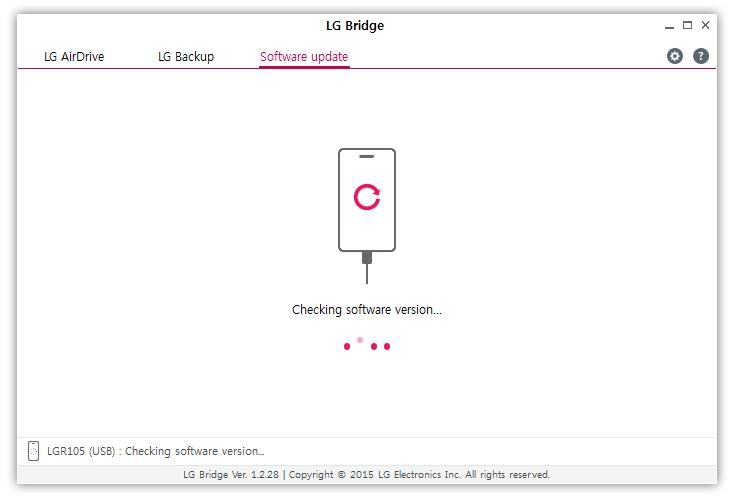 Screenshot of LG Bridge app – checking software version of 360 CAM