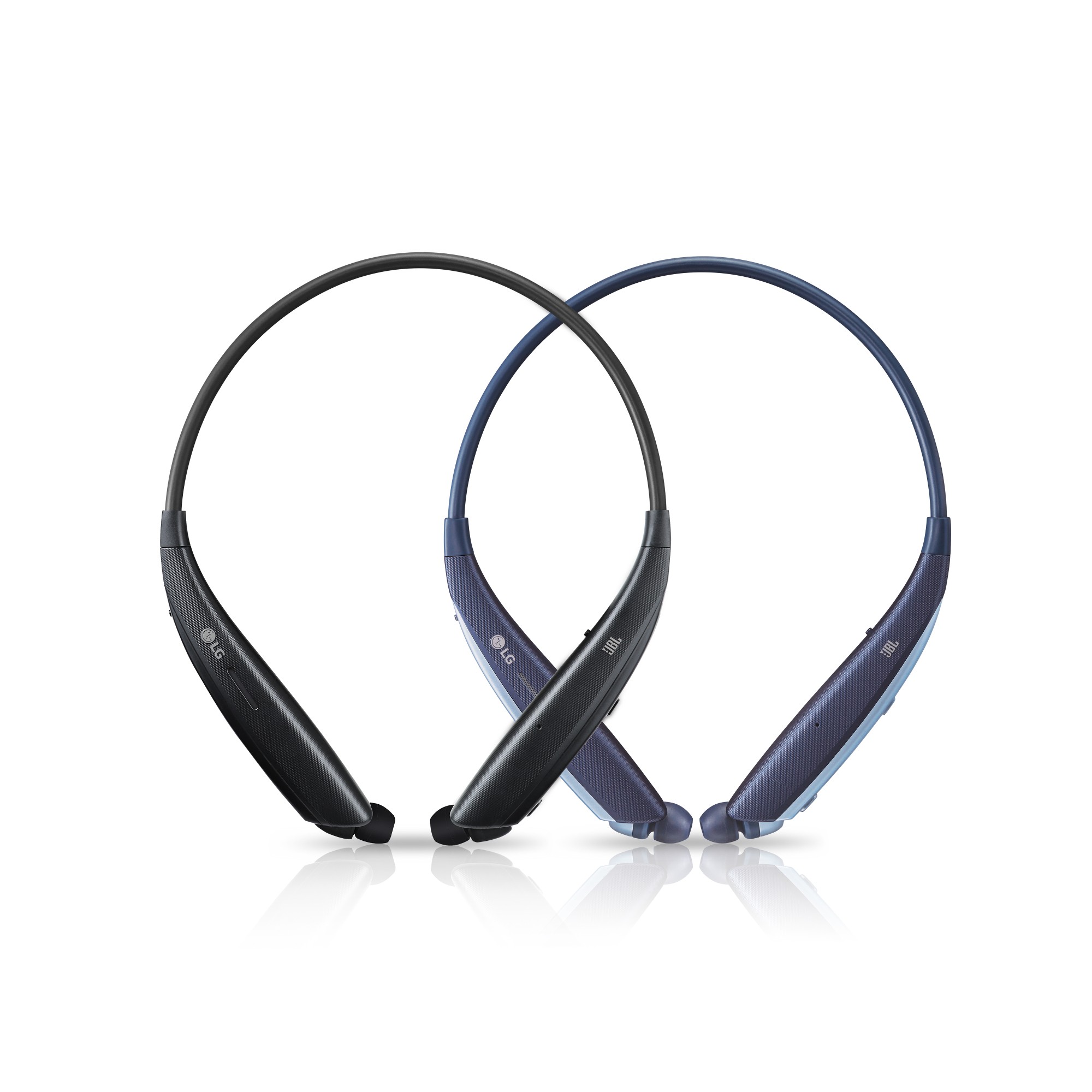 The top view of the LG TONE Platinum SE in Black and Blue, side-by-side