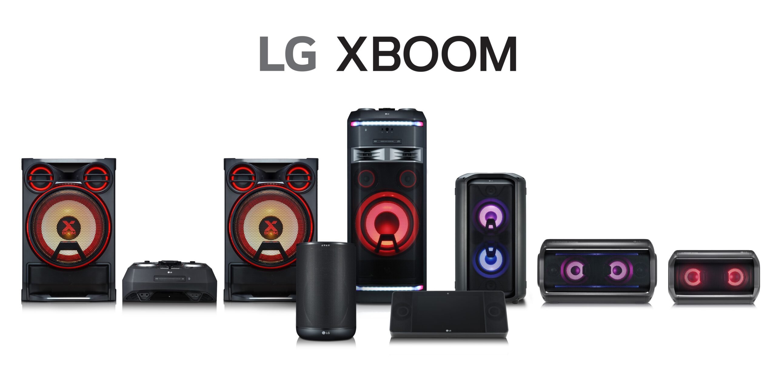 Front view of the LG XBOOM lineup