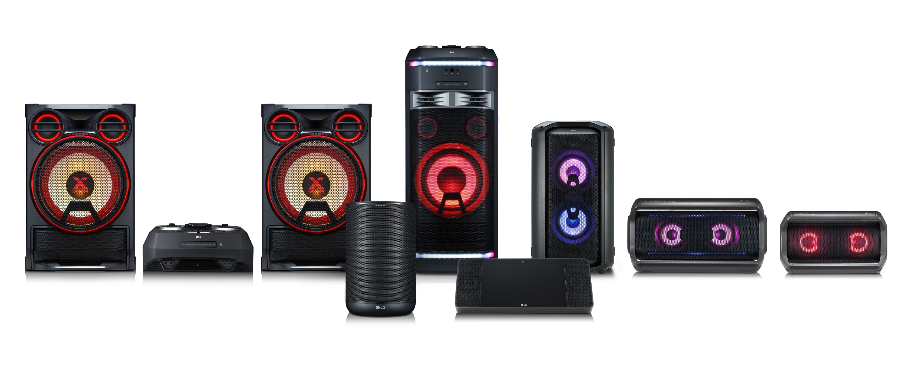Front view of the LG XBOOM lineup