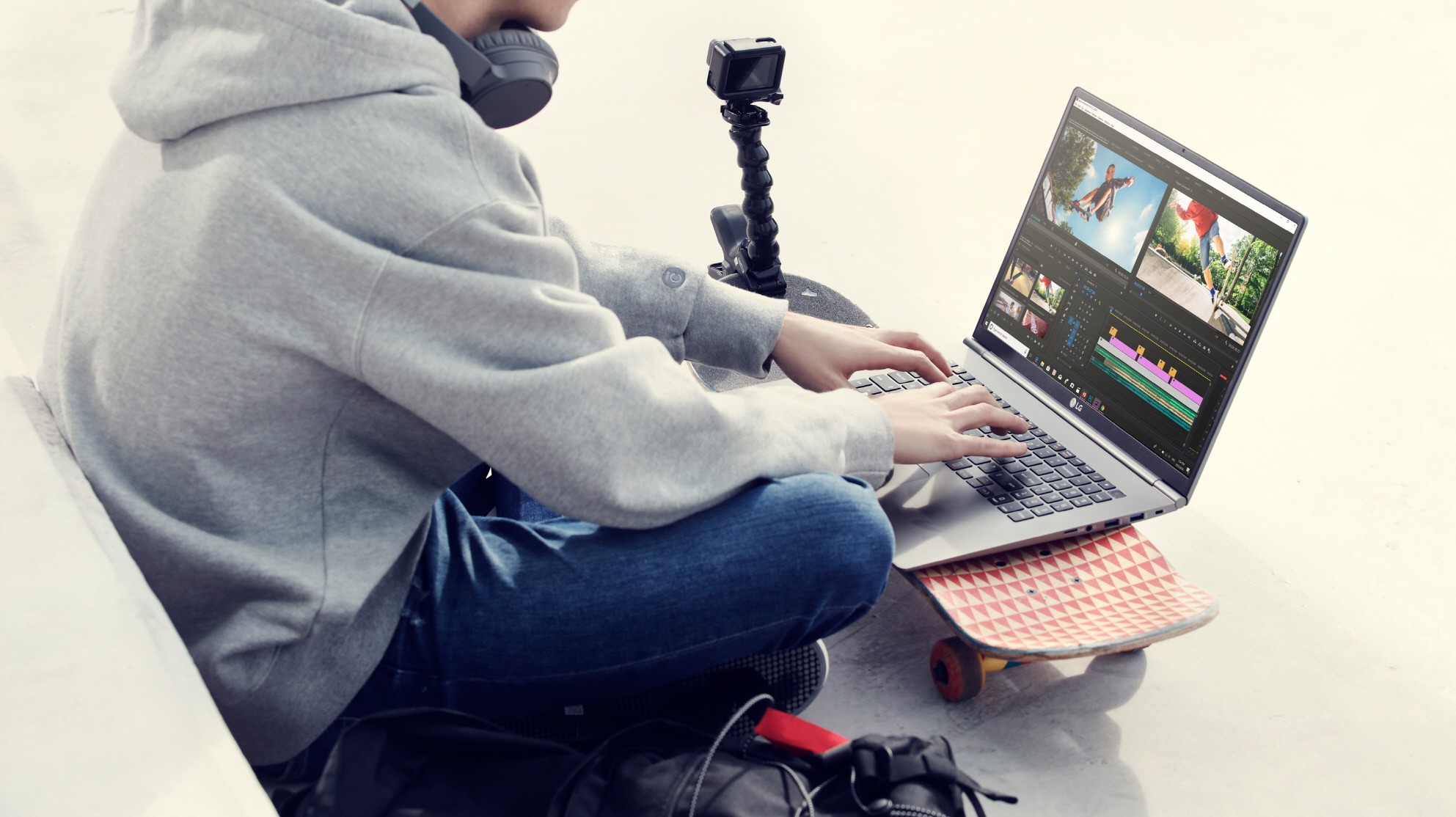 A man editing a video with LG gram