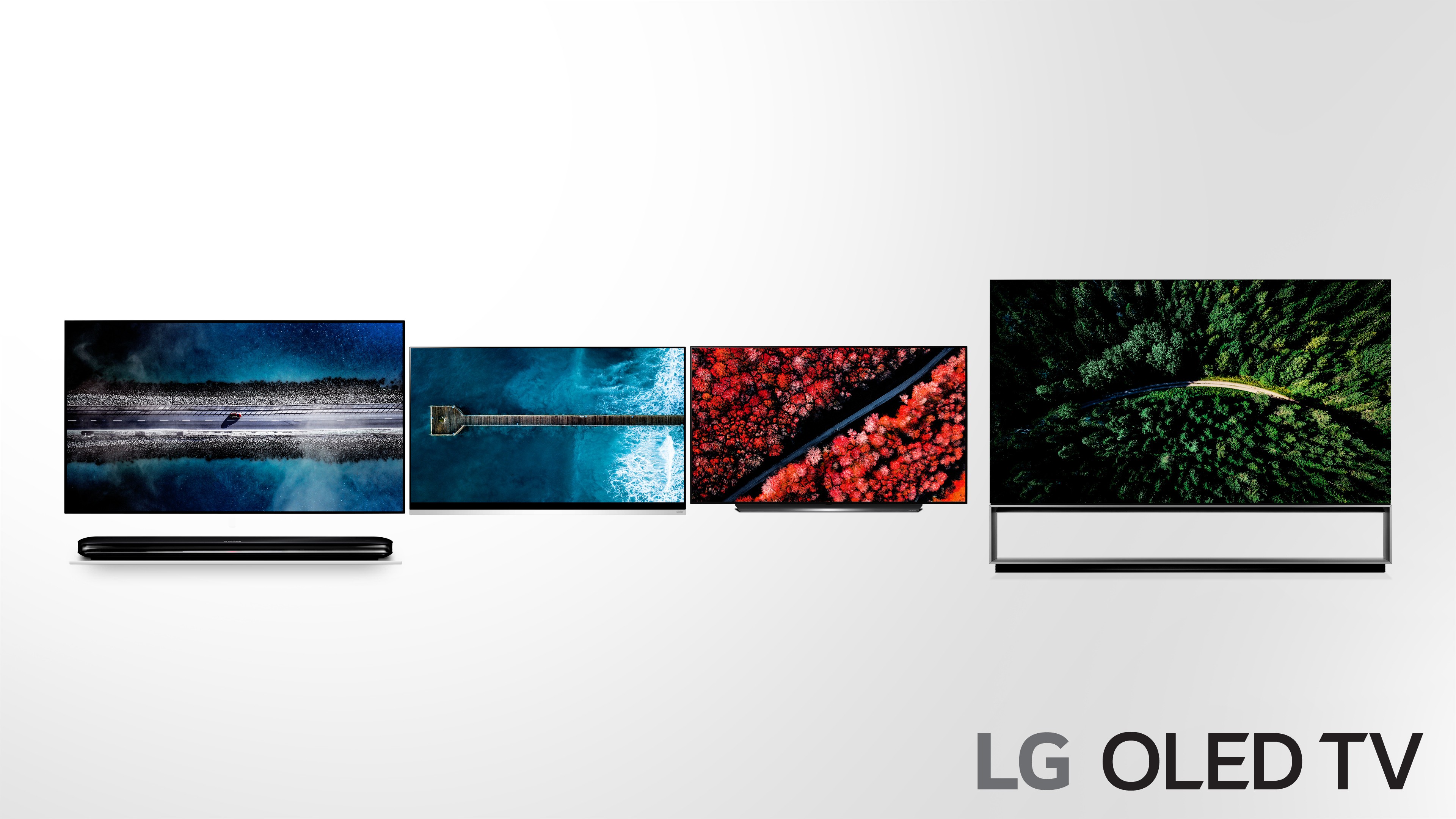 A front view of LG OLED TV models W9, E9, C9, Z9