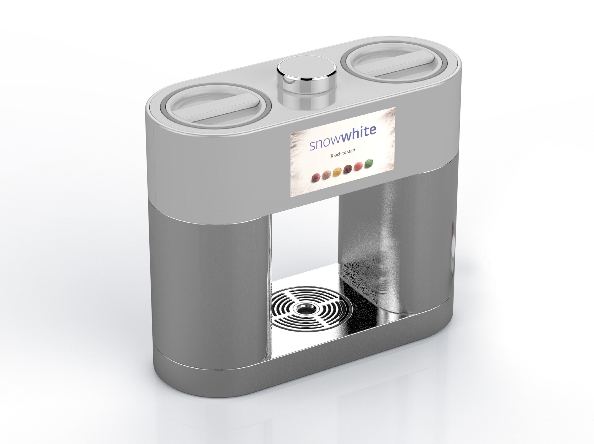 A 45-degrees clockwise view of LG’s personal ice cream maker prototype, snowwhite