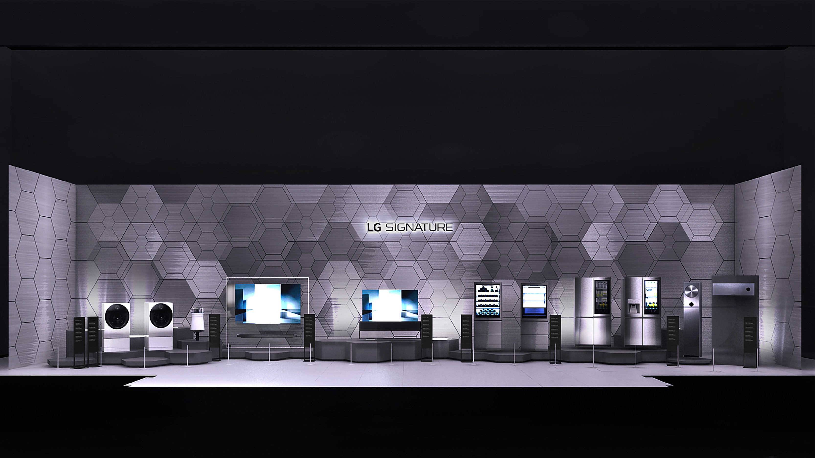 A picture of LG SIGNATURE’s product lineup at the booth at IFA 2019.