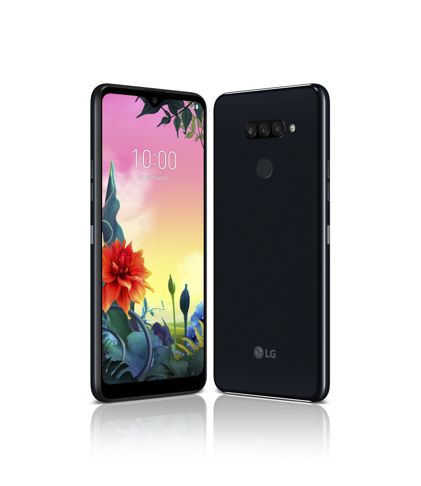 The front and rear view of the LG K50S in New Aurora Black