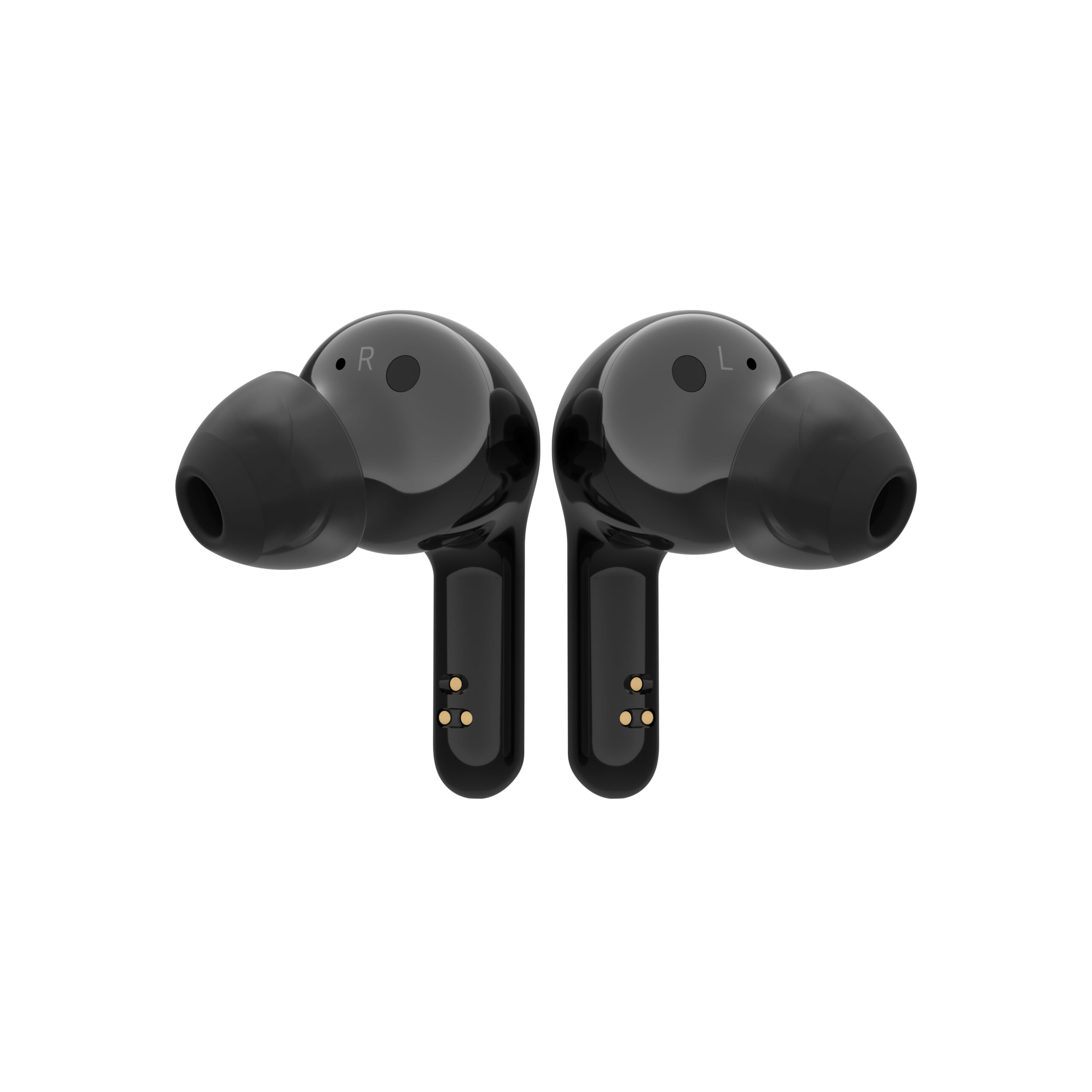 A pair of TONE Free FN6 earbuds in Stylish Black facing the opposite direction