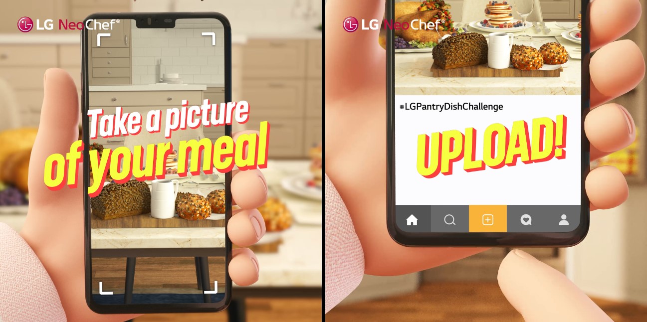Images explaining the two-step process of sharing a Pantry Dish Challenge entry on Instagram