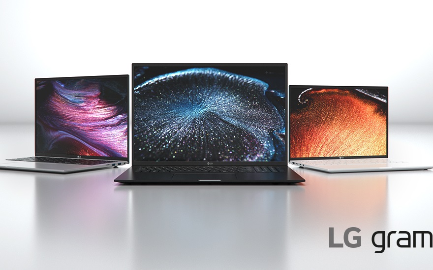 LG gram's new lineup for 2021 in all three colors - silver, black and white