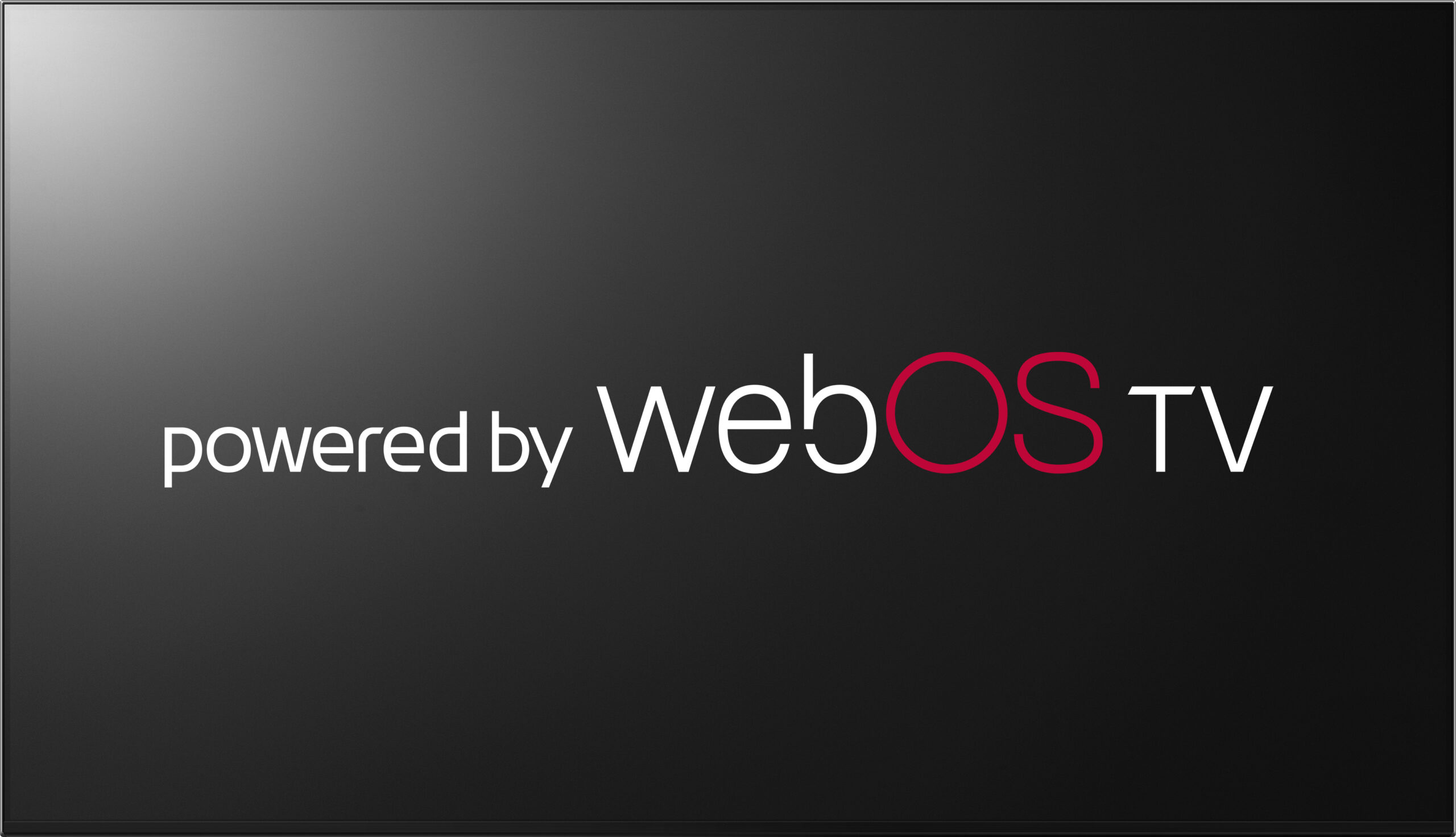 A TV display showing 'the powered by webOS TV' logo on its black screen